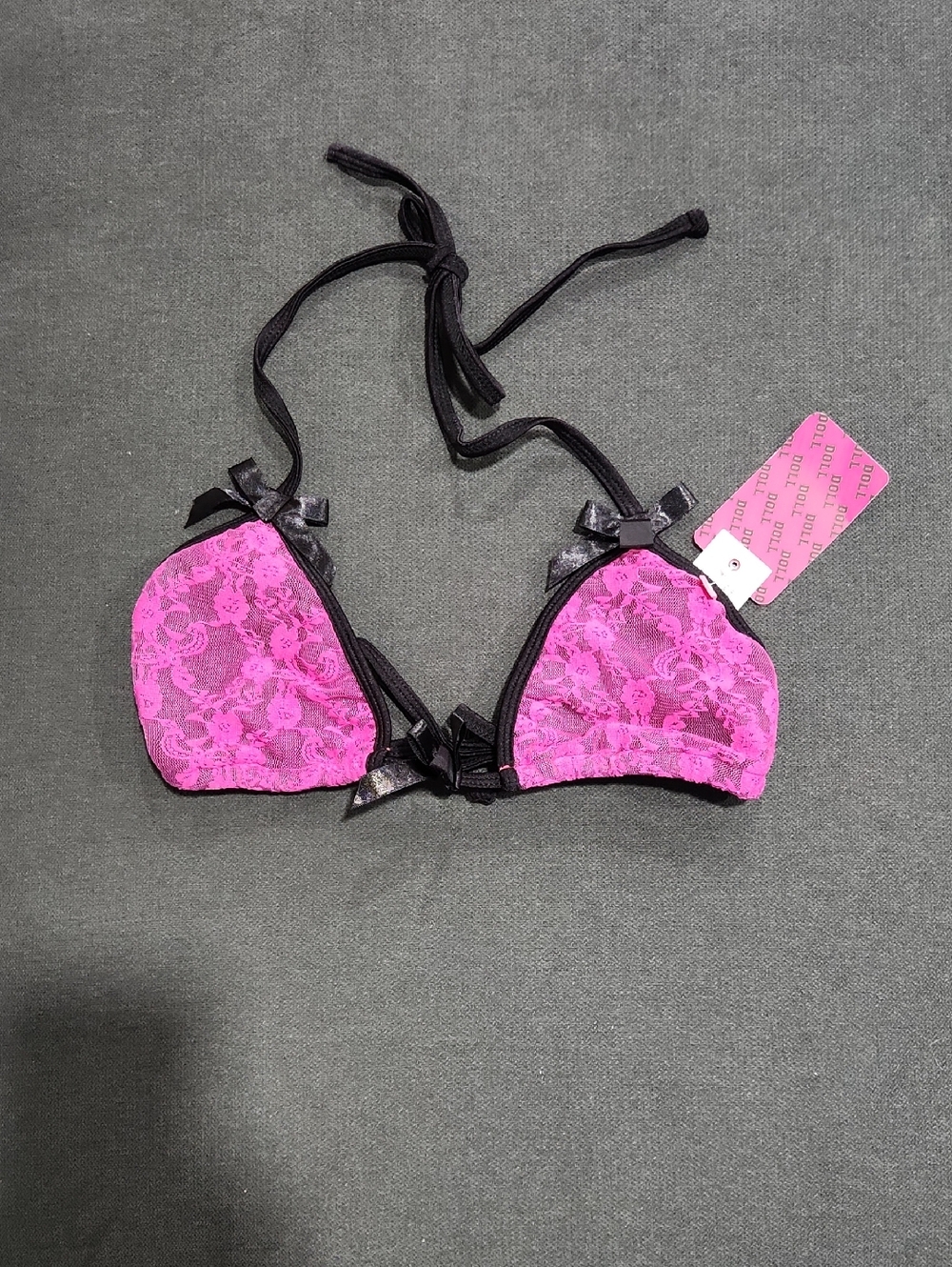 Doll house Hot Pink Lace Triangle Bikini Top